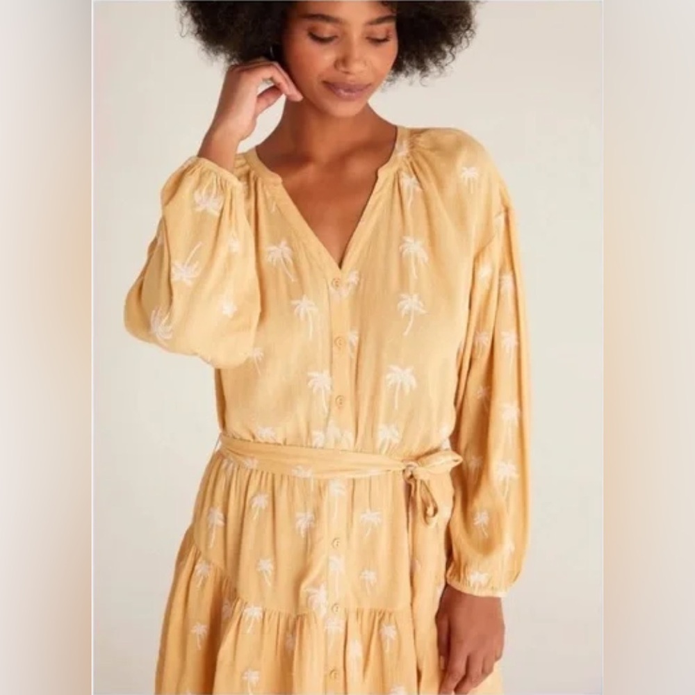 Z Supply-Palm Tree Mini Dress-Costal-Beach-Vacation-Shirtdress-Bohemian-Size M